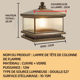 Lumière solaire extérieure lumière de jardin 12w E27 23x25x28cm IP65 tout cuivre extérieur solaire étanche colonne phare bronze