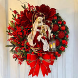 Couronne de décoration de Noël Jésus   40CM *40CM  Design lumineux  Noeud en velours  Couronne de Noël Suspension de porte