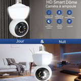 Moniteur type d'ampoule vision nocturne 360 degrés sans fil éclairage en couleur camera surveillance wifi audio bidirectionnel