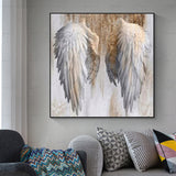 Peinture à l'huile sur fond de mur  Peinture à l'huile sur toile Rétro scandinave  Ailes d'ange Décoration de salon  60cm*60cm