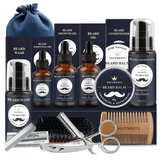 Kit Barbe Homme 12pcs avec Shampoing Conditionneur Huile Baume Shaper Brosse Ciseaux Peigne Sac Kit Soins Barbe pour Hommes Coffret