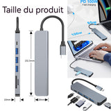 Station d'accueil USB 3.0 HUB 7 en 1 HDMI 4K 30 Hz Charge rapide PD100W Emplacement pour carte double SD/TF Adaptateur de moyeu