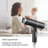 Sèche cheveux 1000W 3 vitesses vent 2 réglages température Moteur à grande vitesse Contrôle intelligent de la température Noir
