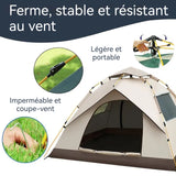 Tente de camping 210x200x135cm 3-4 Personnes imperméable montage facile double couche anti-UV avec 2 fenêtres et 2 porte blanc