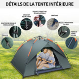 Tente de camping 3 personnes tente pop up imperméable ventilée avec double couche 2 portes pour randonnée alpinisme camping plage