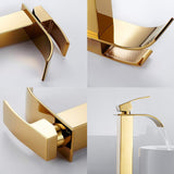 Robinet 30cm robinet scandinave en cuivre doré robinet plat de 6 cm de large simule l'écoulement naturel de l'eau mitigeur lavabo