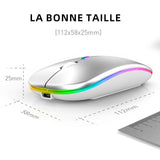 Souris sans fil Bluetooth 2.4 G Bluetooth Dual Mode Rechargeable Mouse Silent Light Computer Laptop Office Gaming Mouse Argenté