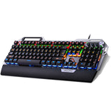 Clavier de jeu en métal avce repose-poignet et rétroéclairé LED 104 touches clavier mécanique filaire multifonction durable