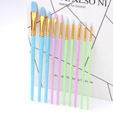 Pinceaux pour aquarelle 10pcs Set de tiges de couleur Pinceaux pour aquarelle à l'huile Set de pinceaux en poils de nylon