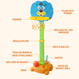 Panier de basket 3 en 1 130x48x45cm PE écologique ajustable plastique basket enfant mini panier de basket pour enfants couleur bleu