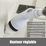 Brosse de nettoyage électrique 14-110cm extensible 2 niveaux réglage electrique rotative nettoyage sans fil avec 8 têtes de brosse