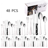 Ensemble couverts 48 pcs acier inoxydable avec couteau steak pour 8 personnes comprend couteau cuillère fourchette avec boîte