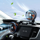 Ventilateur électrique dans la voiture Réglage à deux vitesses  Rotation à 360 degrés Chargeur double port Ventilateur à double tête
