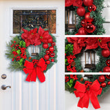 Couronne de décoration de Noël   40CM *40CM  Design lumineux  Noeud en velours  Couronne de décoration de porte d'entrée