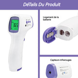 Thermomètre Frontal Écran rétroéclairé tricolore Arrêt automatique en 15 secondes Mesure de la température sans contact Thermomètre