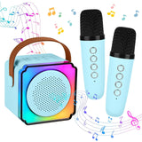 Machine de karaoké 1200 mah bluetooth 5,0 micro karaoke enfant avec 2 microphones lumière LED et effets de changement de voix bleu