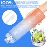 Gourde sport 800ml bleu dégradé rose grande capacité étanche couvercle amovible avec paille graduation sports d'été plein boire
