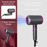 Sèche cheveux pliable 1800W 2 vitesses 3 températures Protection thermostatique Allumage par une seule touche Ménage Hair Dryer