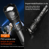 Lampe de Poche Rechargeable 165 x40 x30mm Torche D'éclairage de 5 mode Haute Puissance Lampe Torche Étanche IPX4 Zoomable