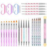 Kit de Pinceaux à Ongles Professionnel 26PCS Pinceau Mélangeur Liner Silicone et Éponge Poils en Nylon Pinceau Nail Art Ongles