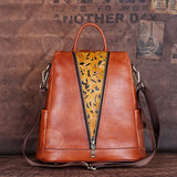 C Sac à dos en cuir de vache pour femmes 32x16x32cm étanche grande capacité avec poignée imprimé sac de voyage sac à dos décoratif
