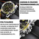 Montre homme 5.3x4.7cm jaune PU acier inoxydable montre numérique montre sport montre digitale hommes montre-bracelet pour homme