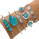 Bracelet turquoise style national style bohème ensemble de bracelets boho lot de 5 bracelets pierres bracelet feuille rétro élégant
