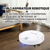 5 en 1 Robot aspirateur forte puissance d'aspiration 1800 Pa tapis et poils d'animaux détection obstacles aspirateur automatique