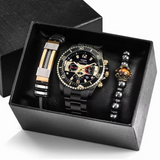 Coffret cadeau bracelet et montre 3PCS montres à quartz pour hommes bracelet de perles cadeau pour la fête des pères luxueuse