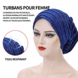 Hijab tour de tête de 56-58 cm turban femme turbans pour femmes doux turban head wrap headwear plissé beanie cap bleu de la mode