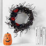 Couronne de bois mort d'Halloween Diamètre extérieur 45 cm rose artificielle tenture murale décorative guirlande de porte suspendue