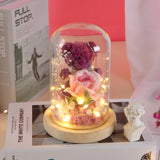 Couvercle en verre de fleurs préservées boîte-cadeau rose d'ours bouquet séché cadeau chinois de saint-valentin pour petite amie