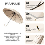 Parapluie 112x86cm 16 baleines Parapluie plus grand Conception renforcée Ouverture par simple pression Étanche à la pluie Blanc