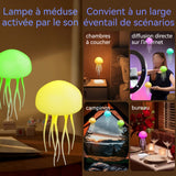 Veilleuse LED méduse en silicone colorées rechargeable avec interrupteur à commande vocale avec socle lampe de chevet veilleuse