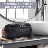 Trousse de toilette 25x14x13cm cuir synthétique crochet de suspension facile à transporter grande ouverture poche avant noir