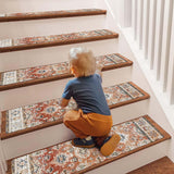 Tapis d'escalier 5 pièces d'imprimé floral escalier maison pieds antidérapants autocollants sans colle et résistants à la saleté