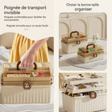 Boîte à pharmacie 3 niveaux grande trousse de premiers secours complète multifonctionnelle boîte de rangement avec couvercle brun
