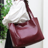 Grand sac pour femme avec poche en cuir souple à bandoulière rétro en cuir ciré grande capacité sac fourre-tout tendance