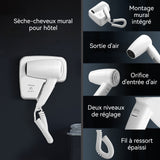 Sèche-cheveux mural 18 x 17 cm 1300 W Indice d'étanchéité IPX1 Plusieurs options d'alimentation Haute qualité pour les hôtels