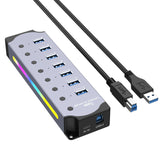 Station d'accueil 7 en 1 hub multi-interfaces multi-appareils avec interrupteur indépendant effets d'éclairage colorés RGB USB 3.0