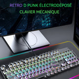 Clavier mécanique touches rondes style punk 104 touches avce rétroéclairé rvb étanche clavier de jeu clavier gaming mécanique