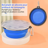 gamelle pliable 350ml pour animaux de compagnie bol en silicone animaux de compagnie avec porte-clés facile à transporter bleu