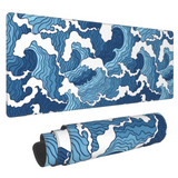 Tapis de souris 80x30x0.3cm grand tapis de souris de jeu avec surface en caoutchouc antidérapant imperméable pour maison art bleu