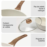 Batterie de cuisine 1.7kg Moulage de précision monobloc simple et beau fond épaissi, facile à nettoyer poêle antiadhésive blanc