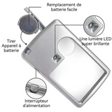 Loupe optique 85x57x9cm loupe optique portable en acrylique type carte avec lumière LED intégré pour lecture de livres/journaux