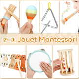 Instruments de musique 7 PCS instrument de musique enfant batterie xylophone montessori jouet en bois jouet enfant cadeau 3-6 ans