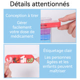 Pilulier 13 cm 28 compartiments pour 7 jours Matériau sans BPA Quatre périodes par jour Facile à identifier et à ranger efficacement