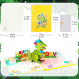 Cartes 3D 16x21x0,5cm carte d'anniversaire dinosaure vert avec lumières et musique enveloppe et petite carte incluses décorative