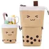 Trousse scolaire 12x6x11cm joli sac à crayons en forme de thé au lait trousse multifonctionnelle verticale rétractable pour enfants