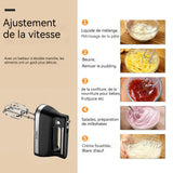 Batteur 300W avec 5 modes de travail avec 2 crochets pétrisseurs et 2 fouets pour la cuisson et les gâteaux batteur electrique